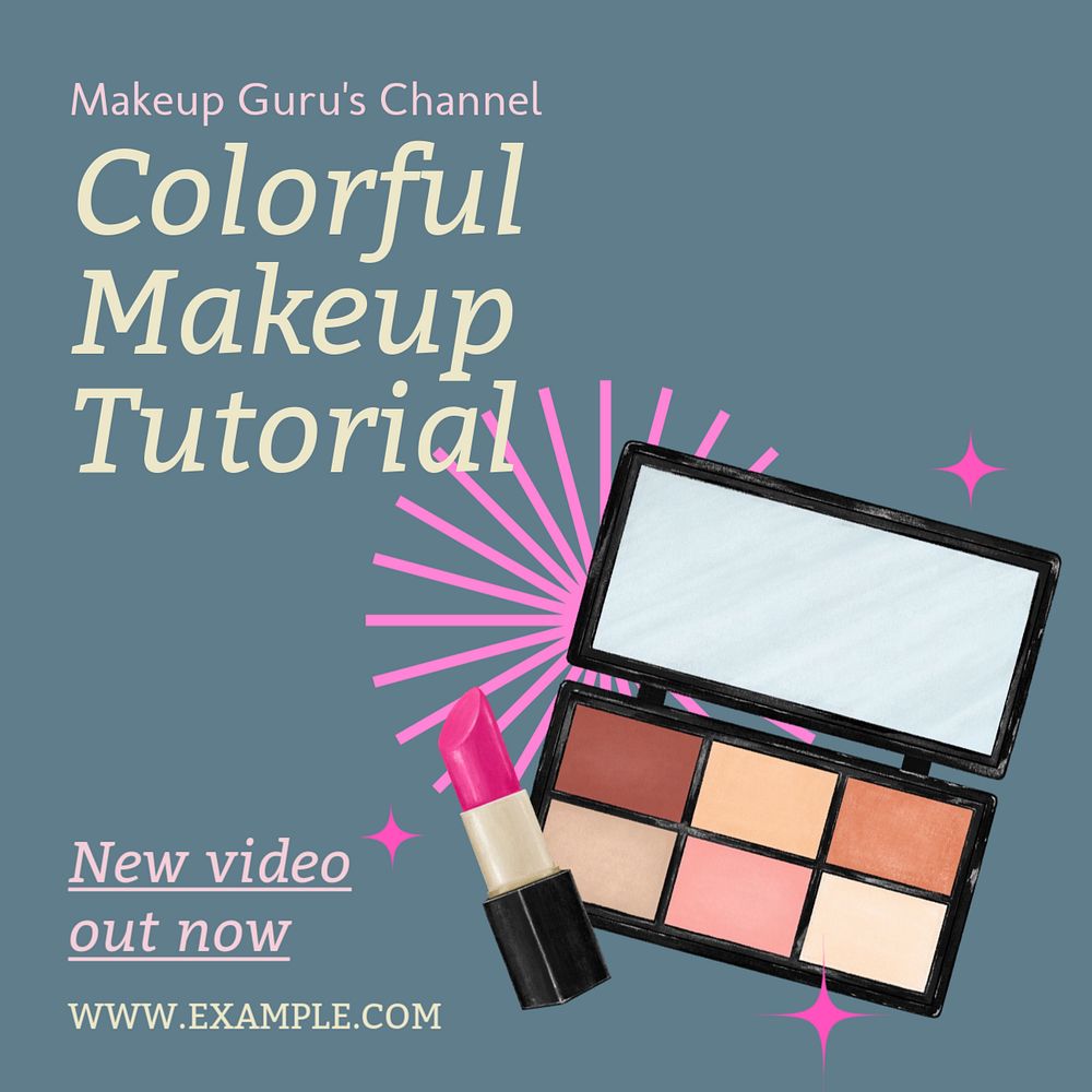 Colorful makeup tutorial Instagram post template, editable text