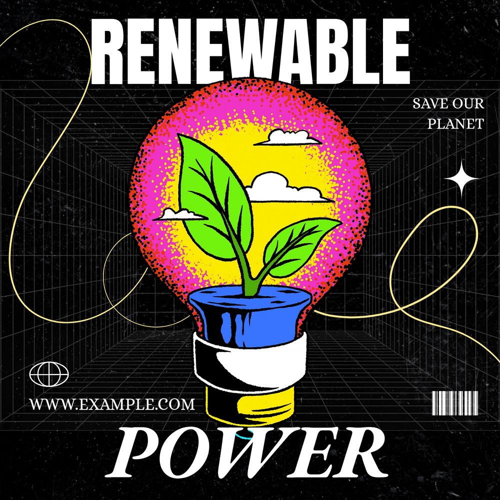 Renewable power Instagram post template, editable text