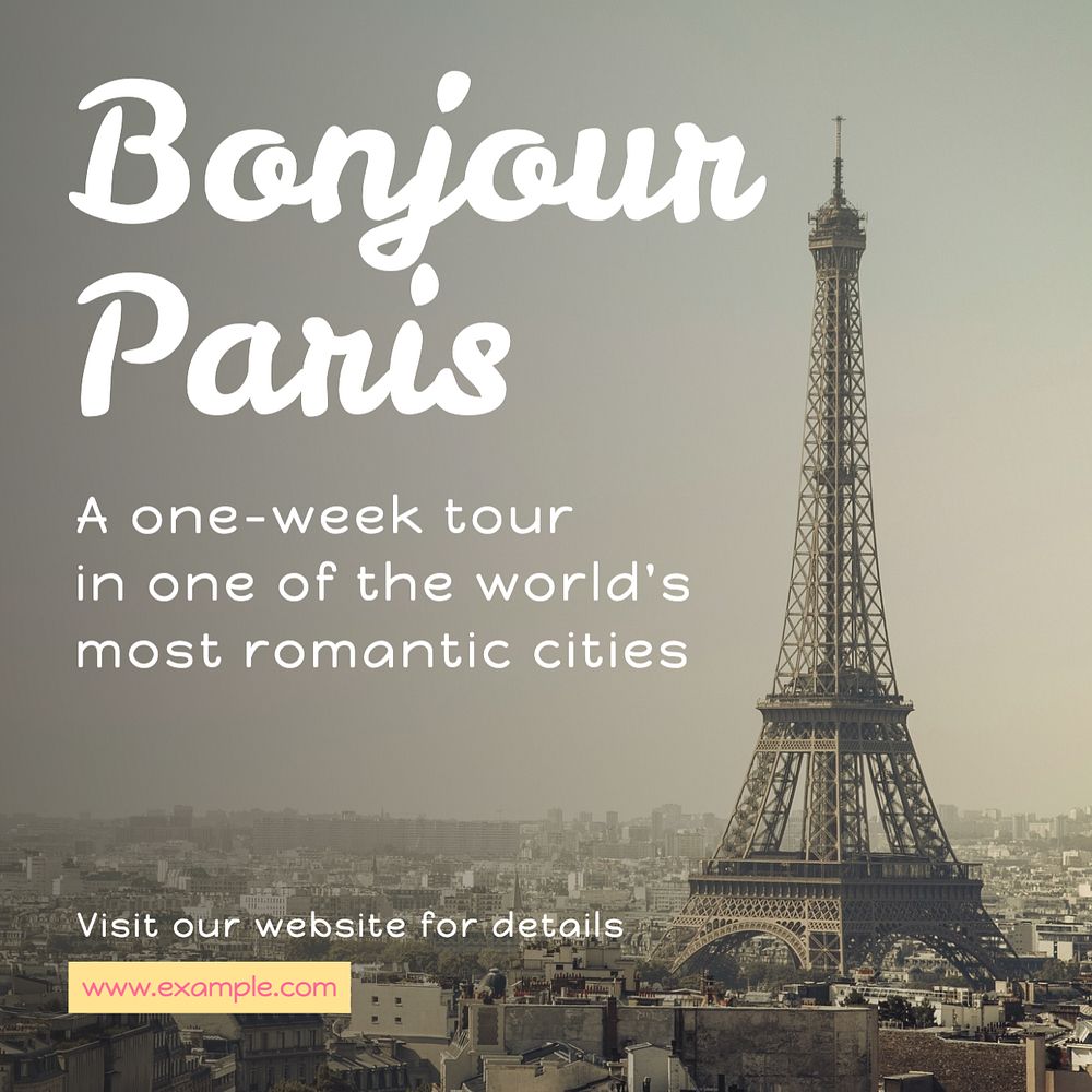 Paris travel Instagram post template, editable text