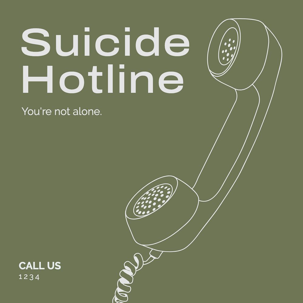 Suicide hotline Instagram post template, editable text