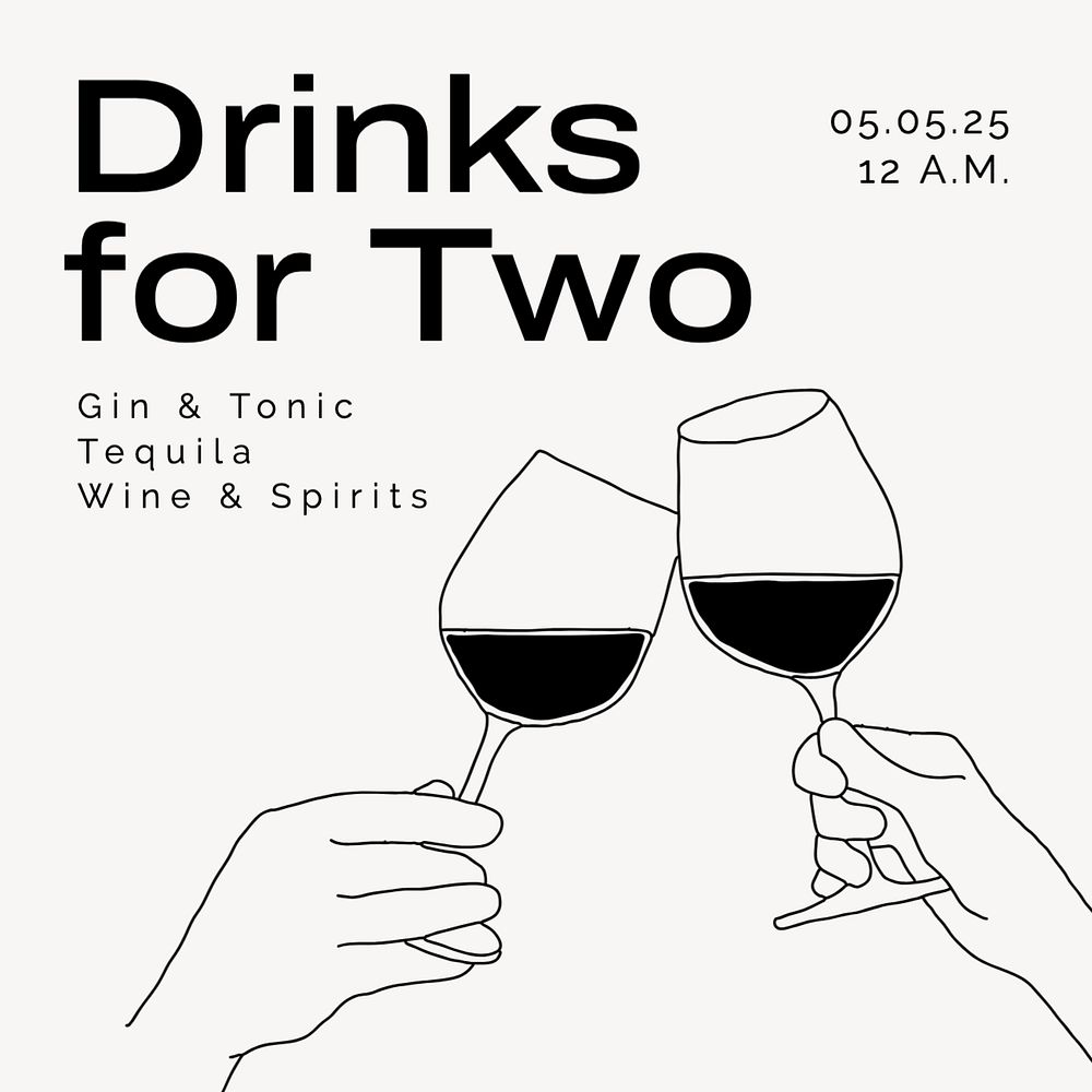 Drinks for two Instagram post template, editable text