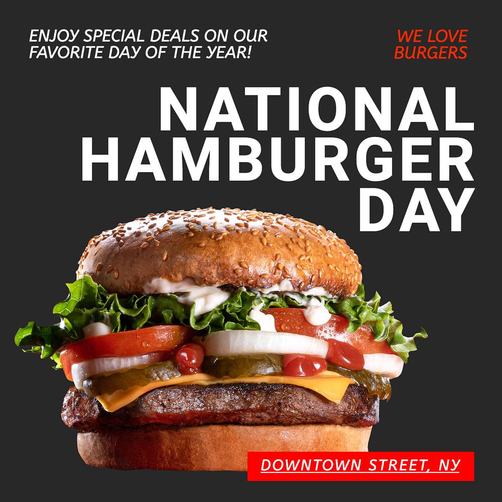 National Hamburger Day Instagram post template, editable text