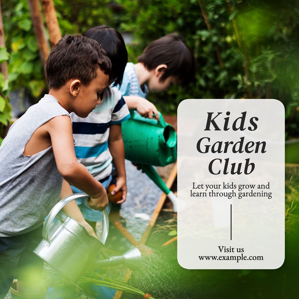 Kids garden club Instagram post template, editable text