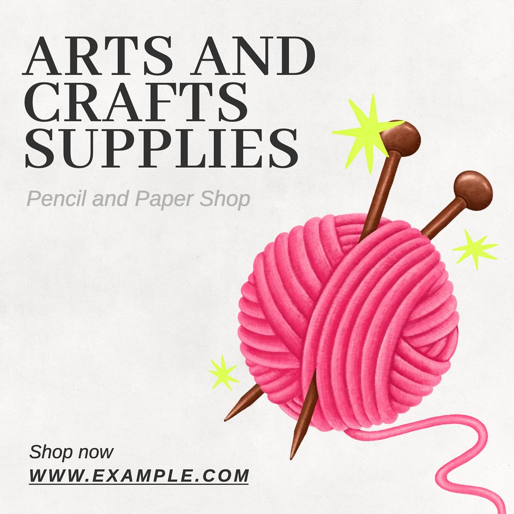 Arts crafts supplies Instagram post template, editable text