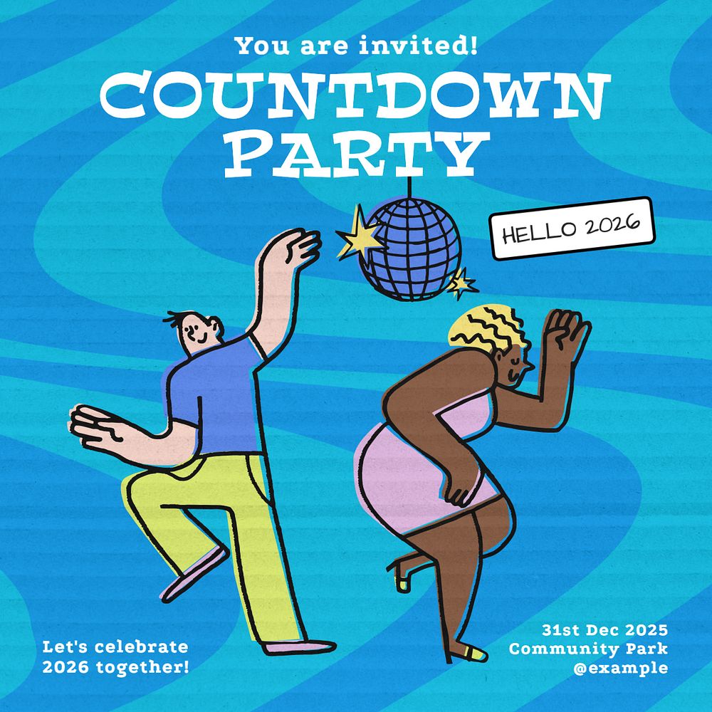 Countdown party Instagram post template, editable text