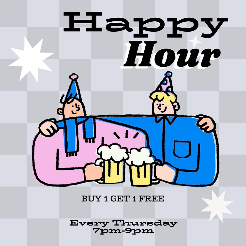 Happy hour Instagram post template, editable text