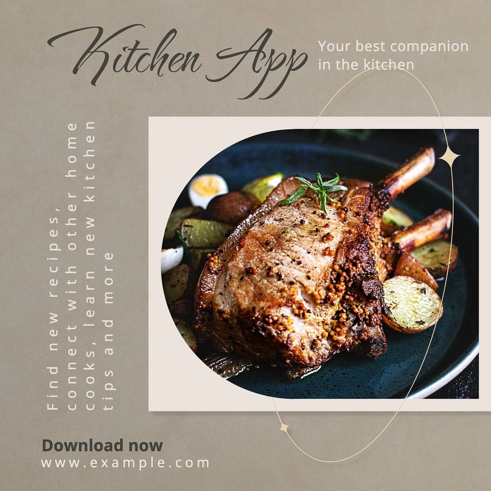 Kitchen app Instagram post template, editable text