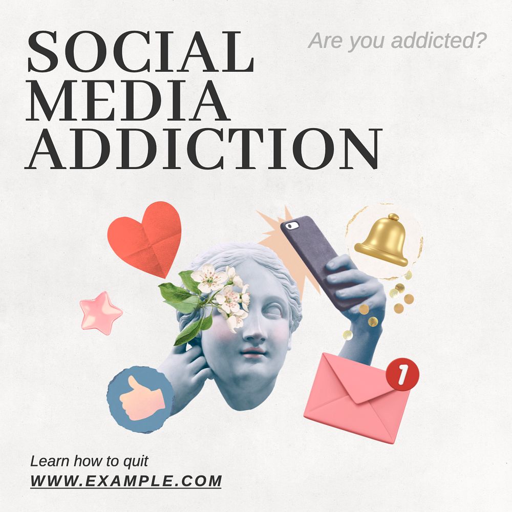 Social media addiction Instagram post template, editable text