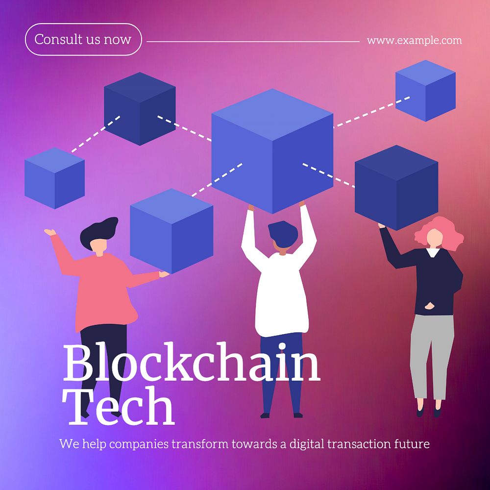 Blockchain technology ads Instagram post template, editable text