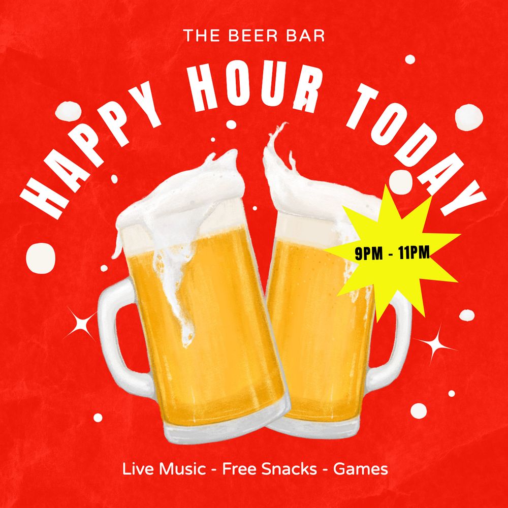 Happy hour Instagram post template, editable text