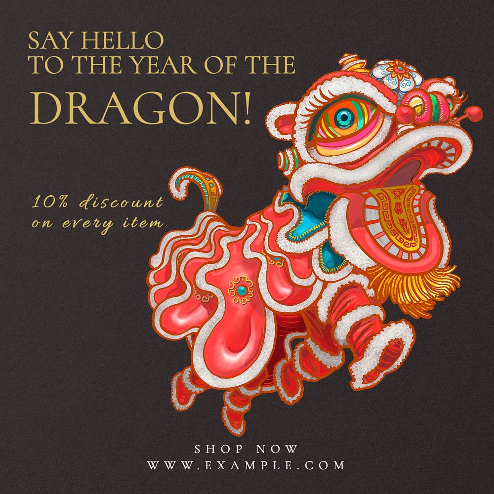 Year of dragon Instagram post template, editable text