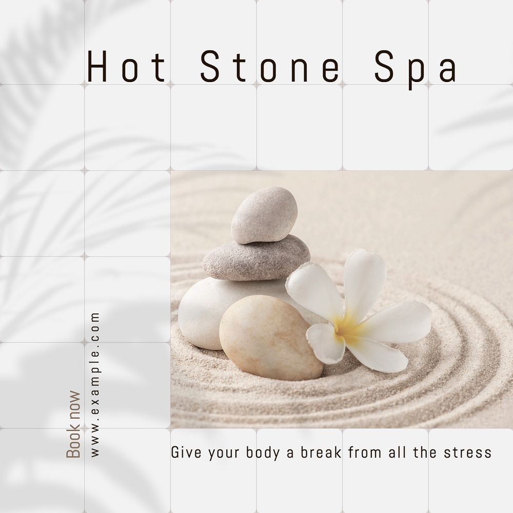 Hot stone spa Instagram post template, editable text