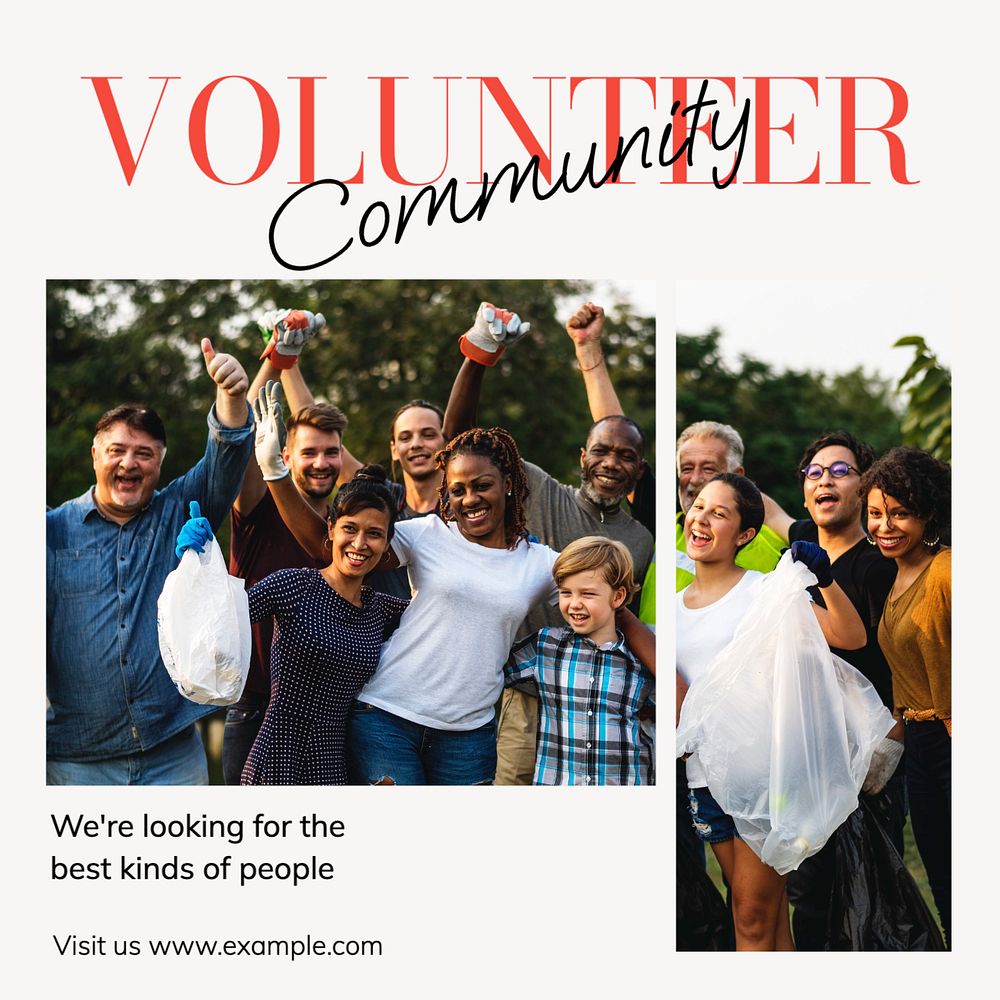 Volunteer community Instagram post template, editable text