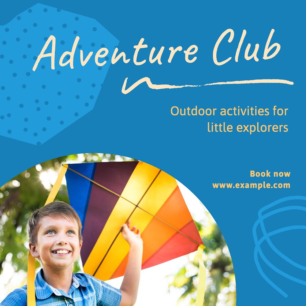 Kids adventure club Instagram post template, editable text