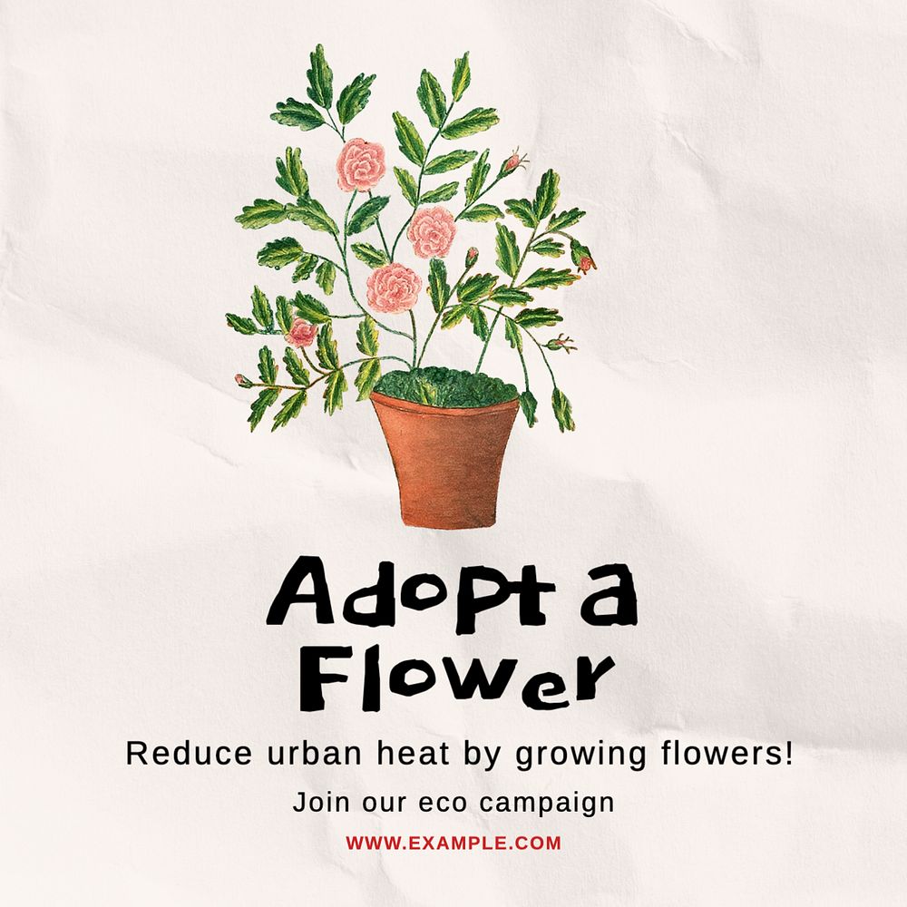 Grow flower Instagram post template, editable text