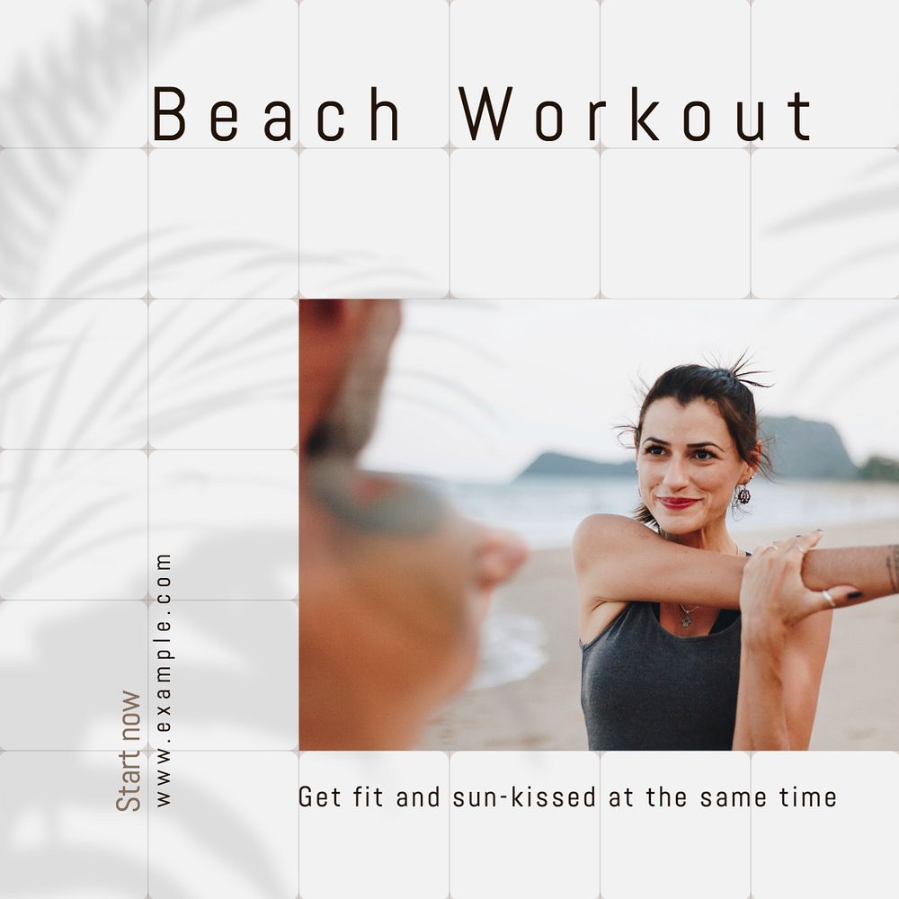 Beach workout Instagram post template, editable text