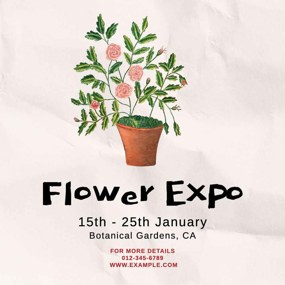 Flower expo Instagram post template, editable text