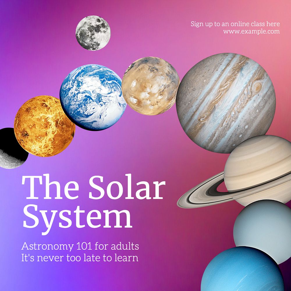 Solar system class Instagram post template, editable text