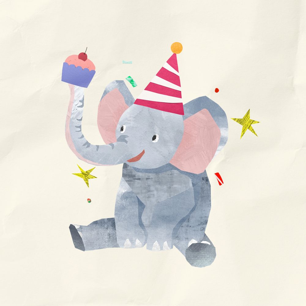 Cute birthday elephant, animal paper craft, editable design