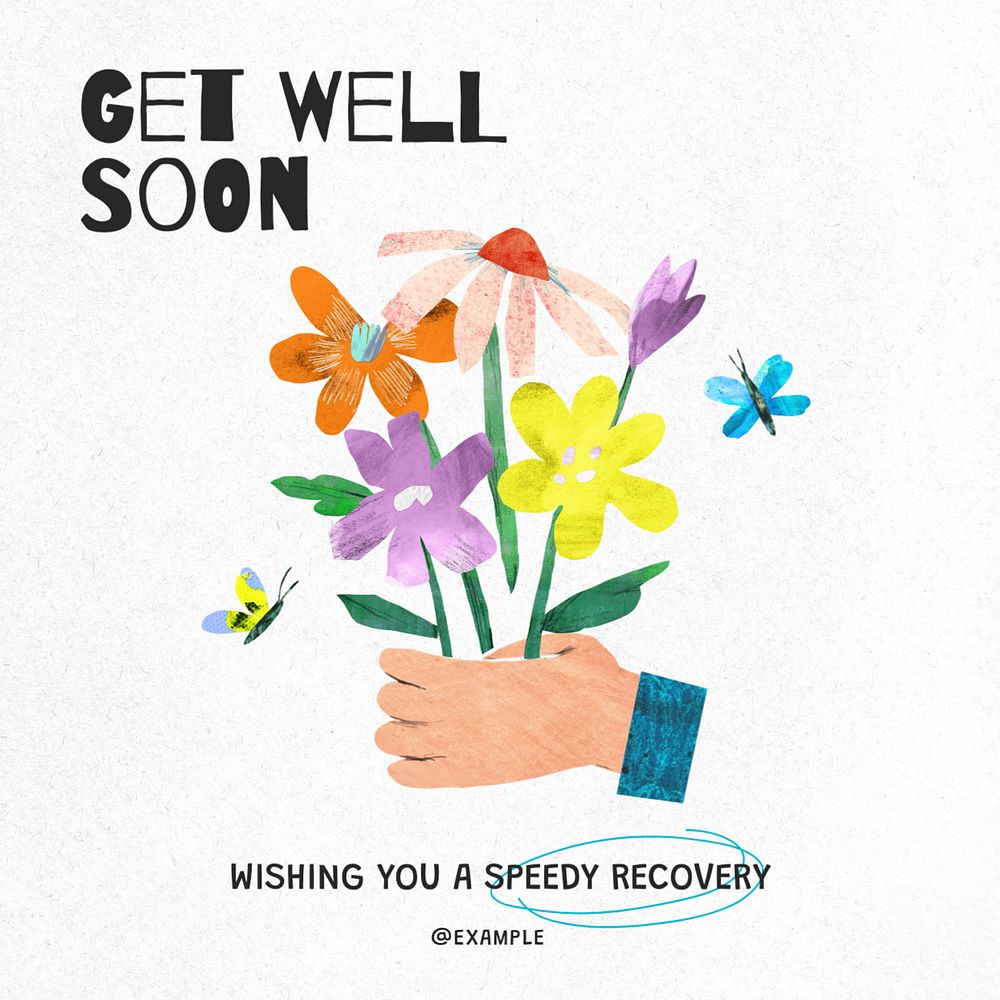 Get well soon Instagram post template, editable text