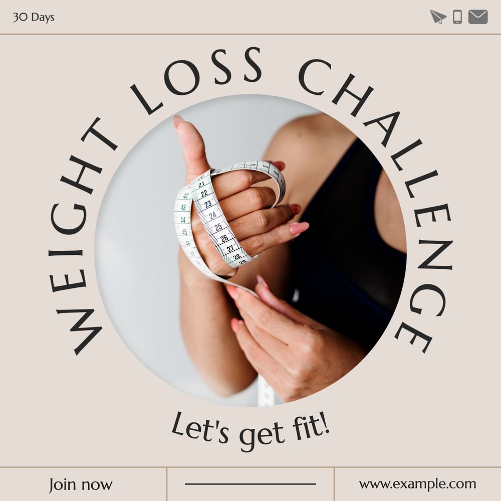 Weight loss challenge Instagram post template, editable text