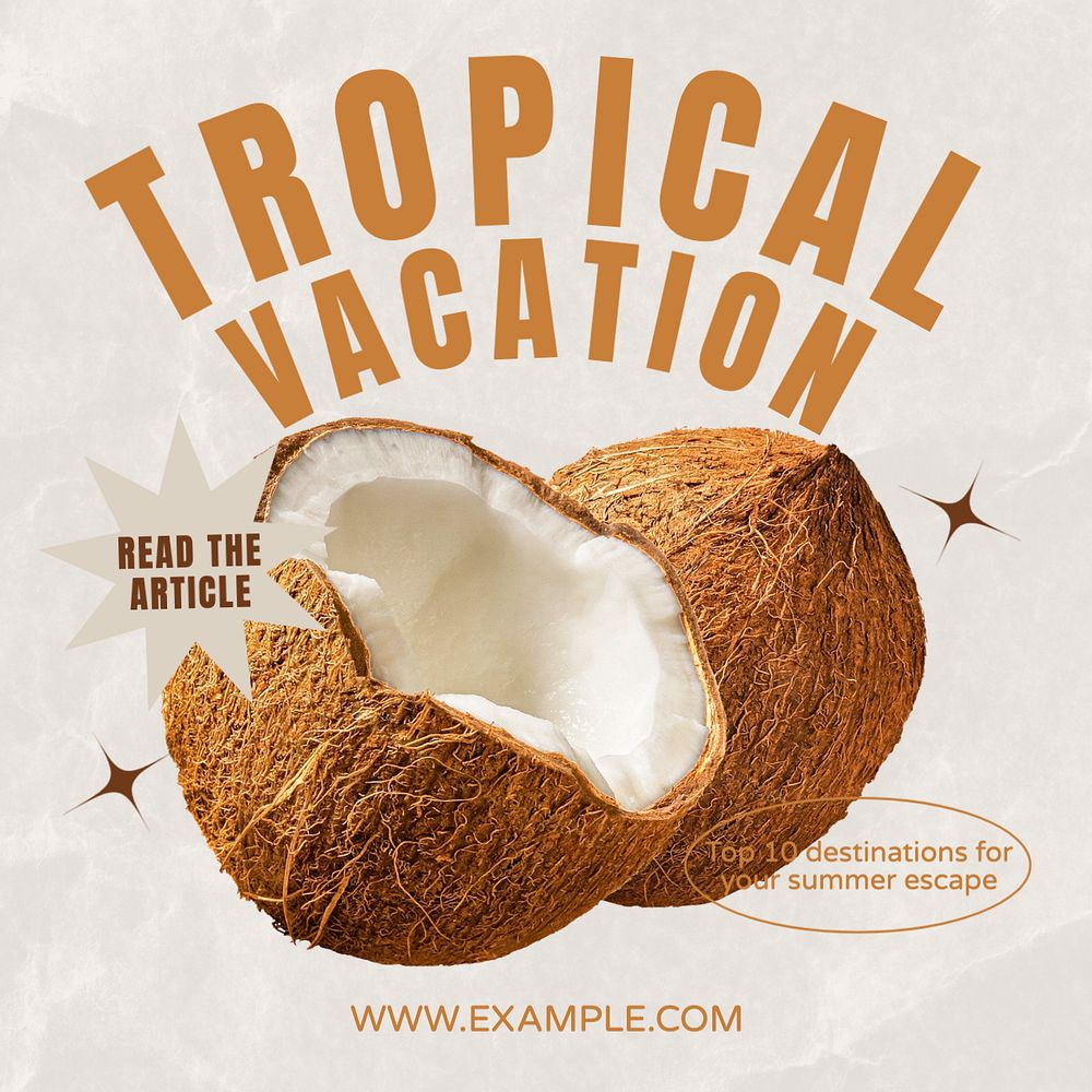 Tropical vacation Instagram post template, editable text