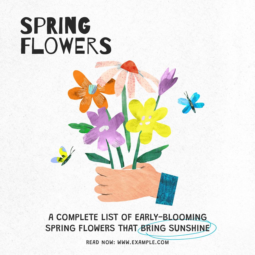 Spring flowers Instagram post template, editable text