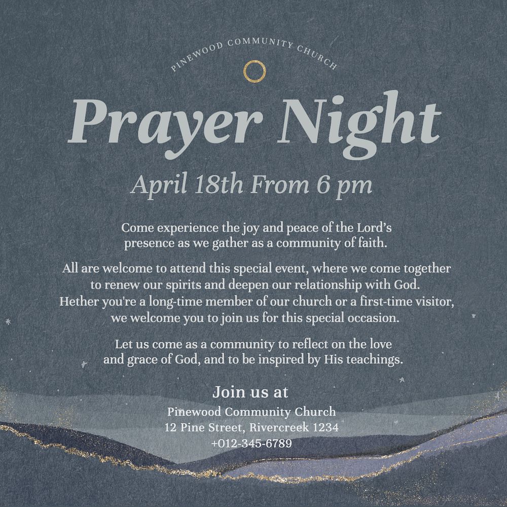 Prayer night Instagram post template, editable text