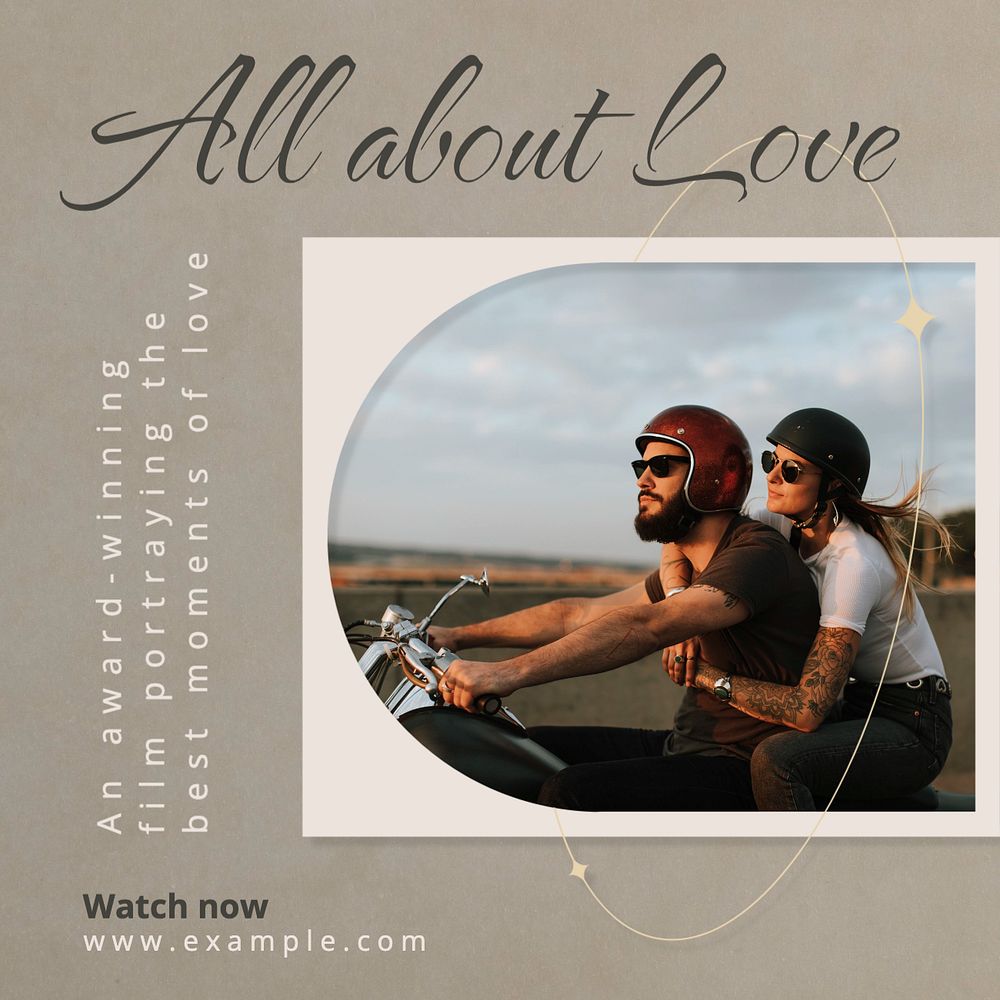 Love film Instagram post template, editable text