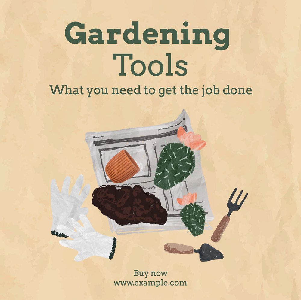 Gardening tools Instagram post template, editable text