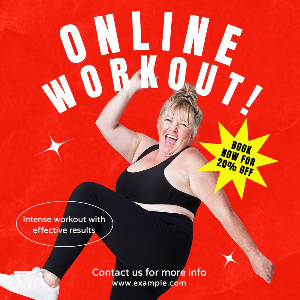 Online workout Instagram post template, editable text