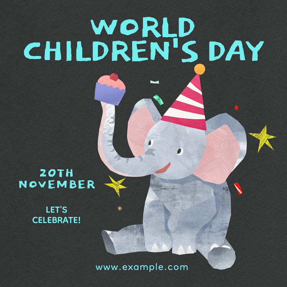 Children's day Instagram post template, editable text