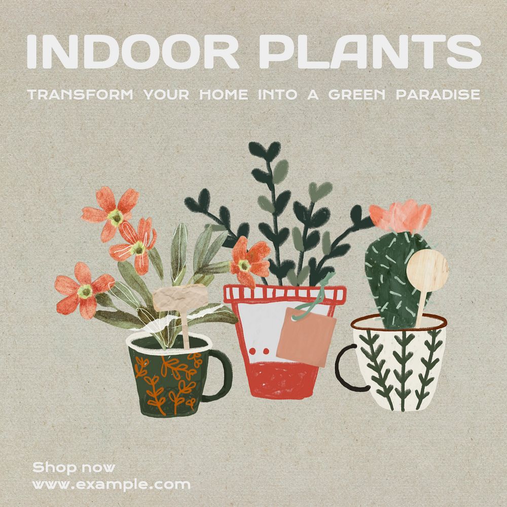 Indoor plants Instagram post template, editable text