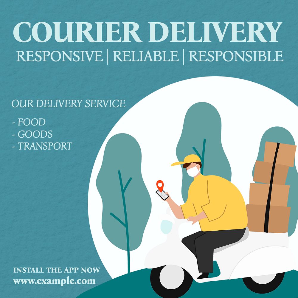 Courier delivery Instagram post template, editable text