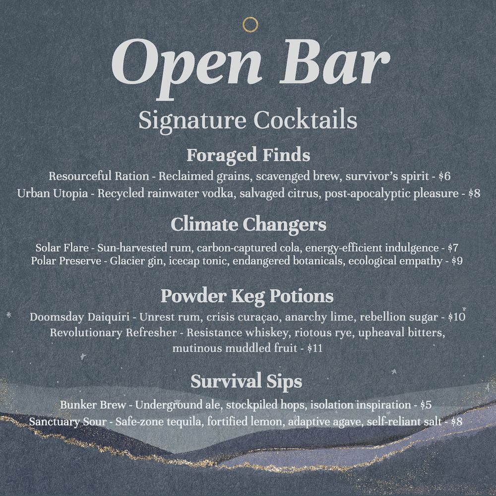 Cocktail menu Instagram post template, editable text