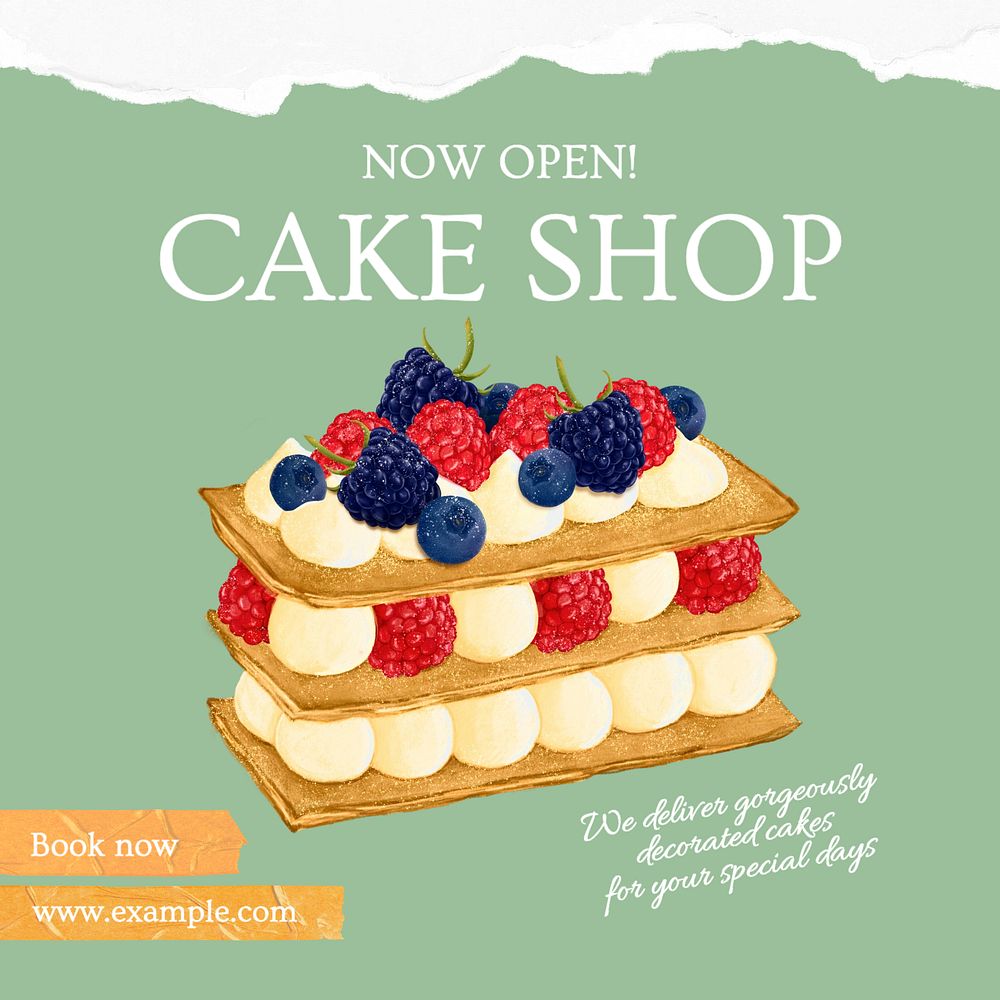 Cake shop Instagram post template, editable text