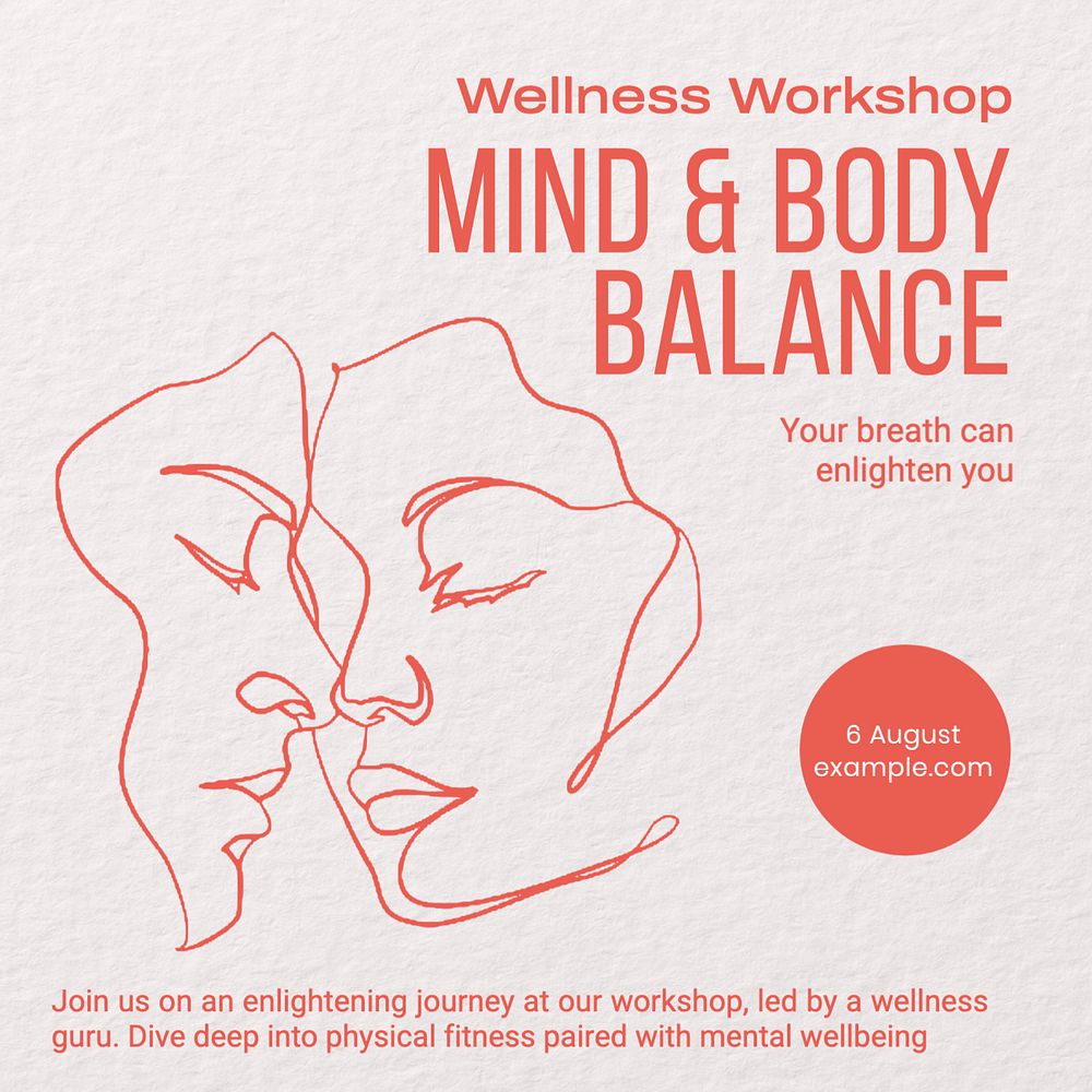 Mind & body balance  Instagram post template, editable text