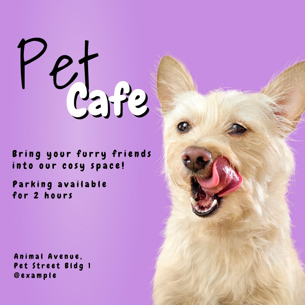 Pet cafe Instagram post template, editable text