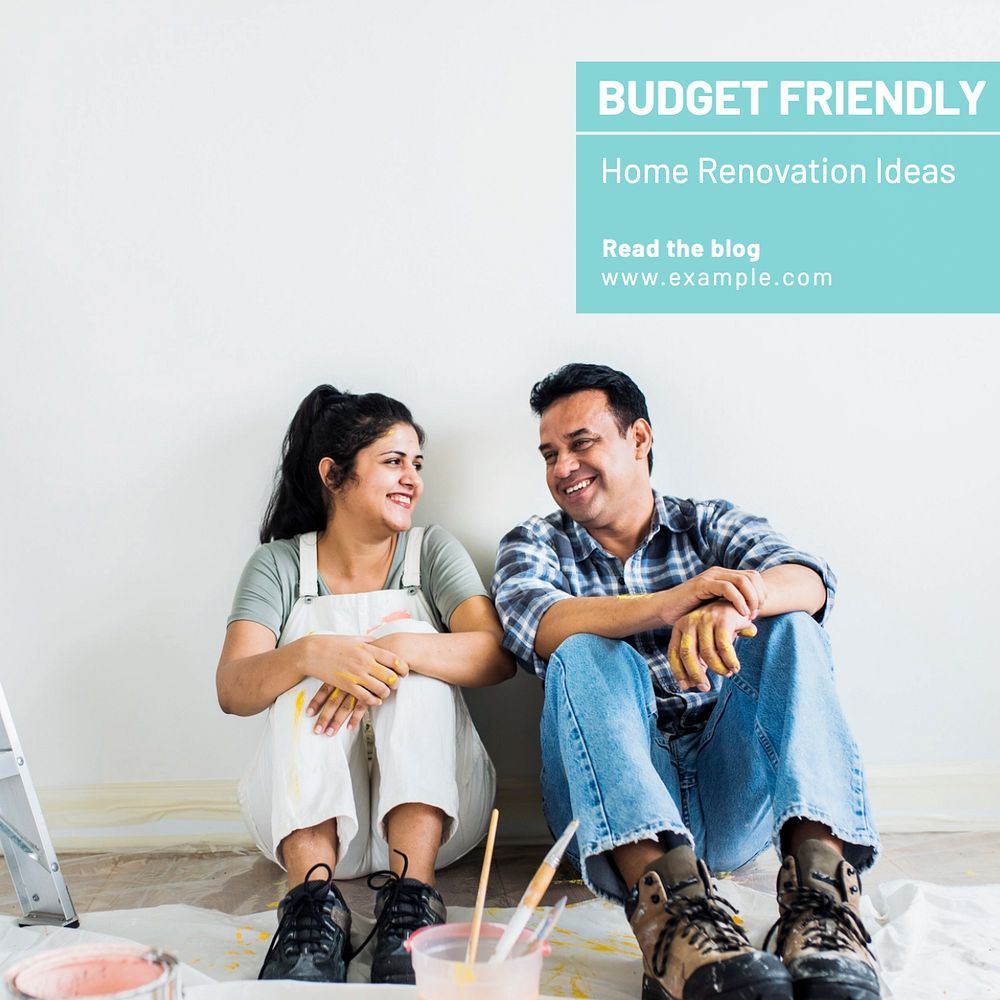 Budget friendly renovation Instagram post template, editable text