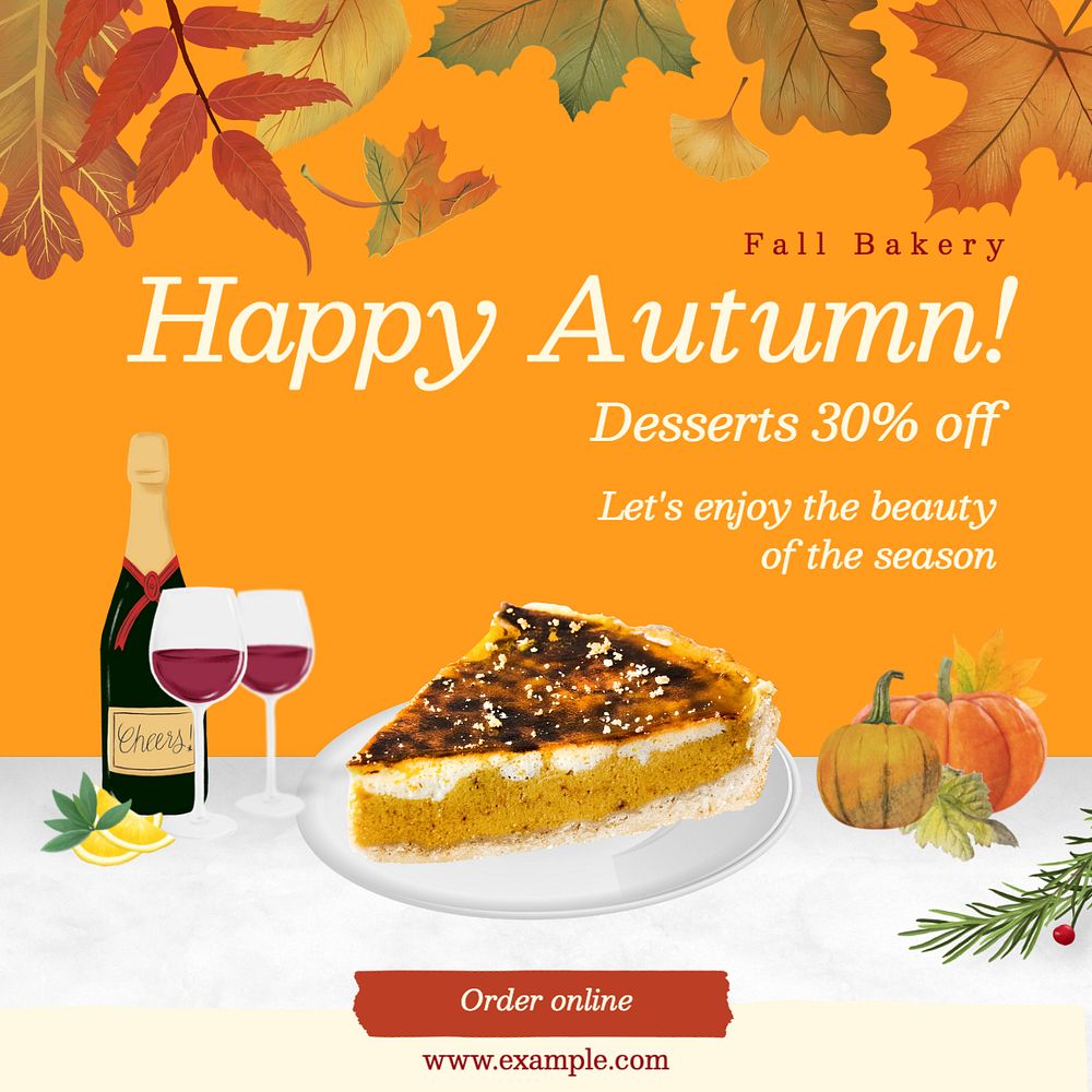 Happy autumn Instagram post template, editable text