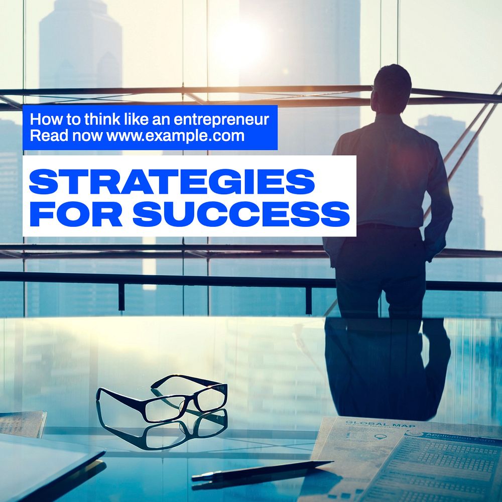 Strategies for success Instagram post template, editable text