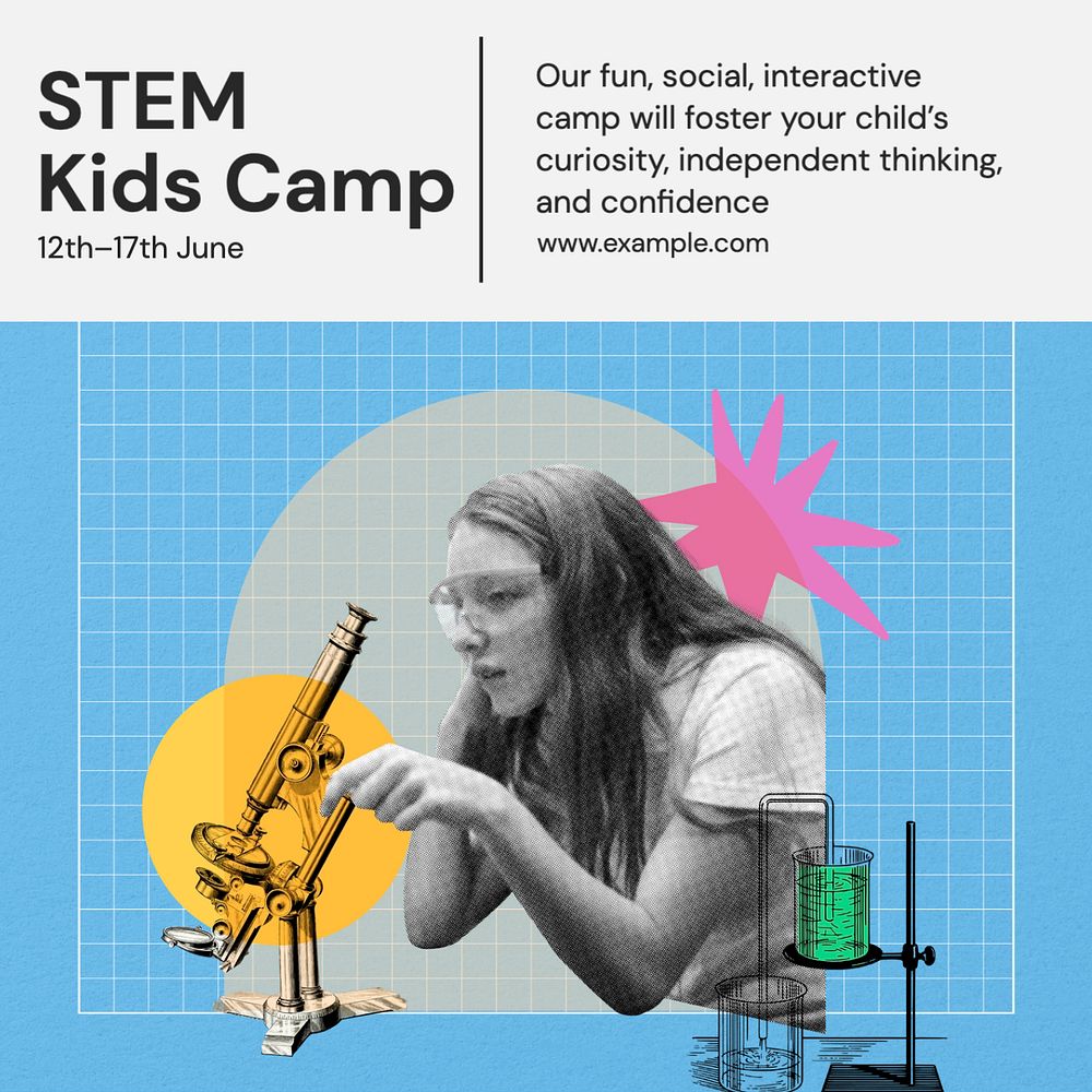 STEM kids camp Instagram post template, editable text