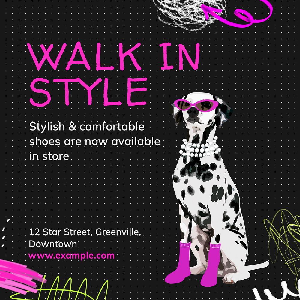 Walking shoes Instagram post template, editable text