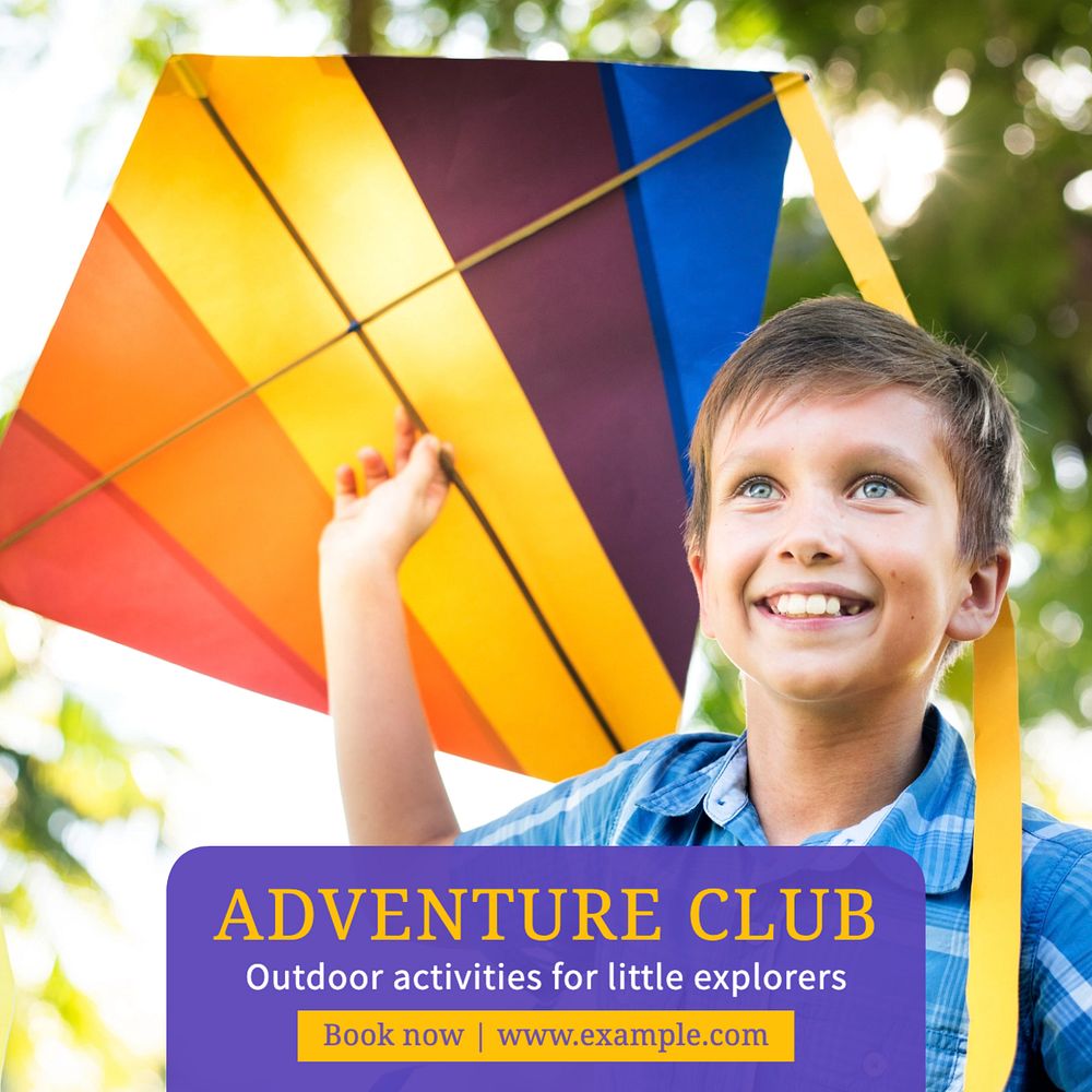 Kids adventure club Instagram post template, editable text