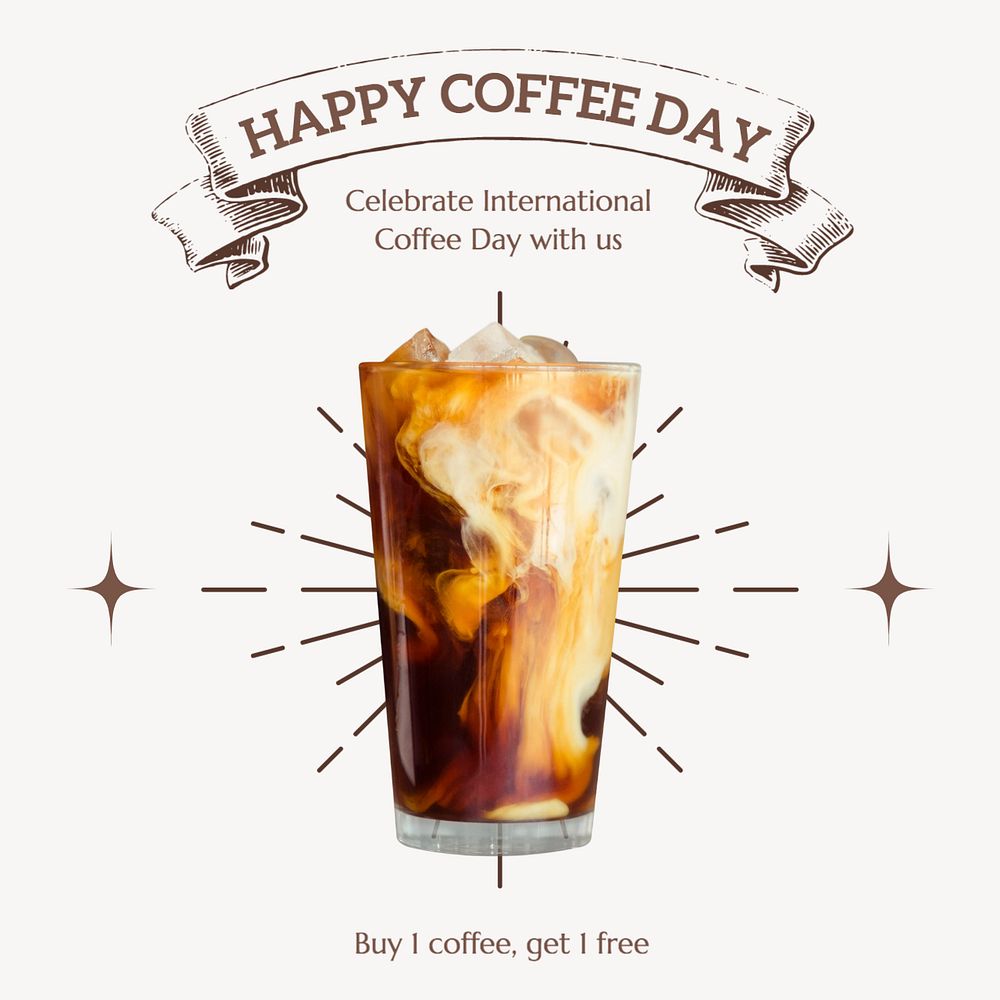 Happy coffee day Instagram post template, editable text