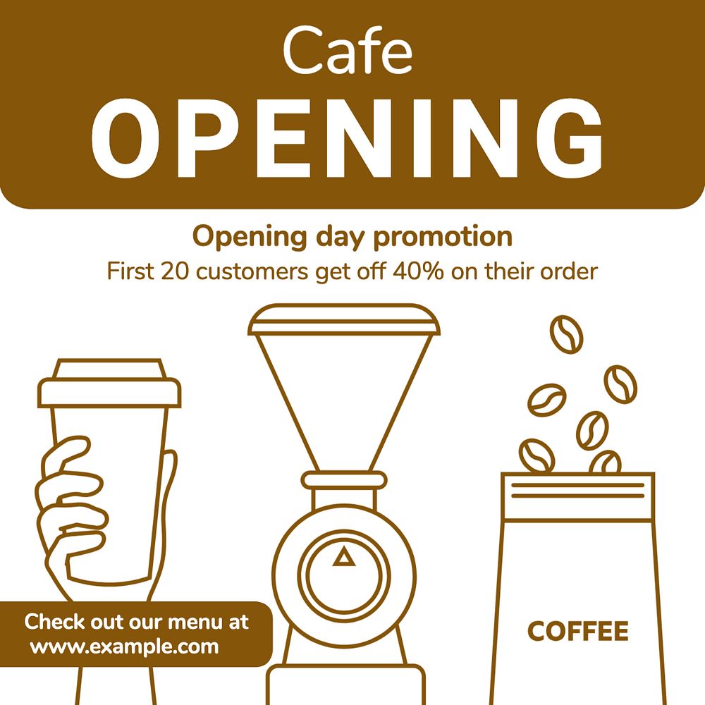 Cafe opening Instagram post template, editable text