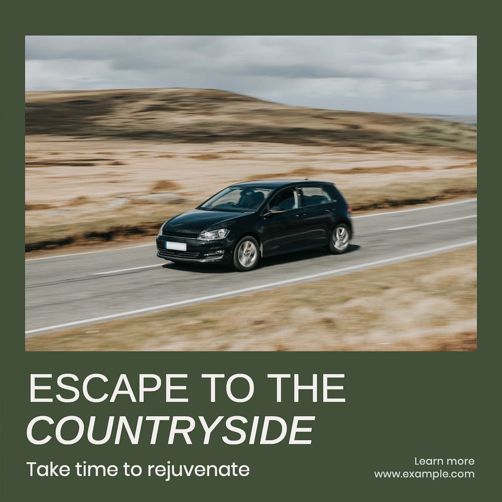 Travel to countryside Instagram post template, editable text