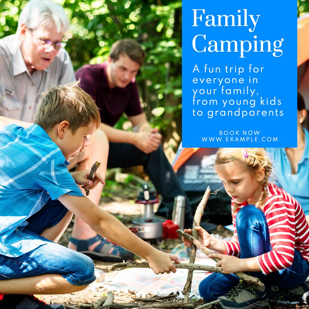 Family camping Instagram post template, editable text