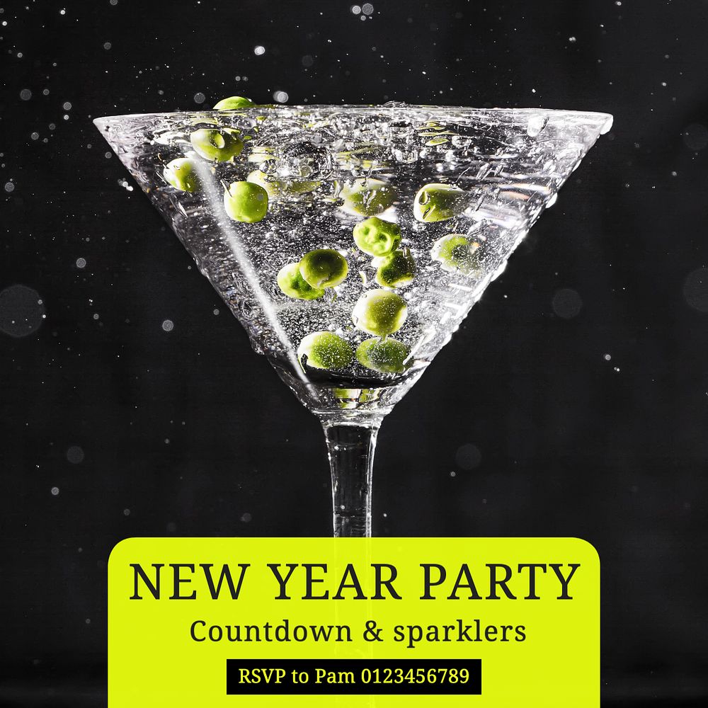 New Year party Instagram post template, editable text