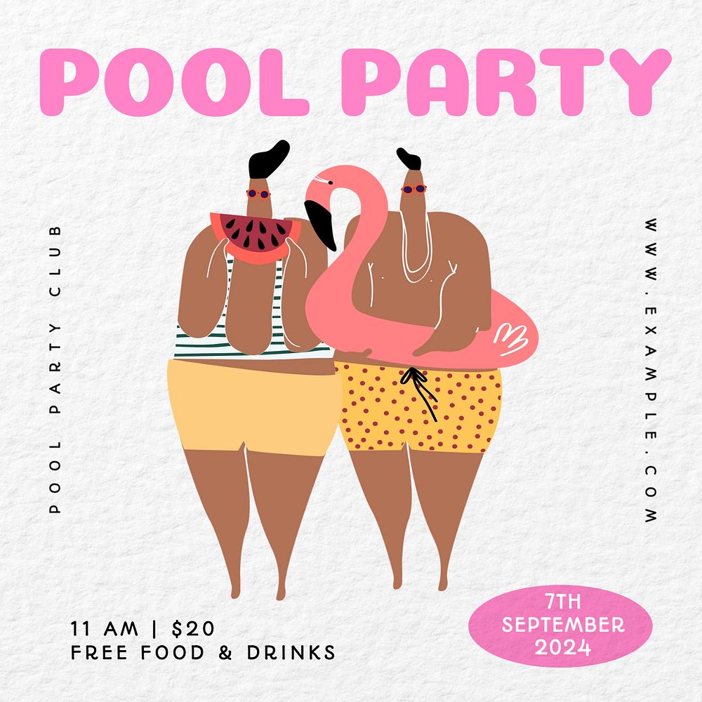 Pool party Instagram post template, editable text